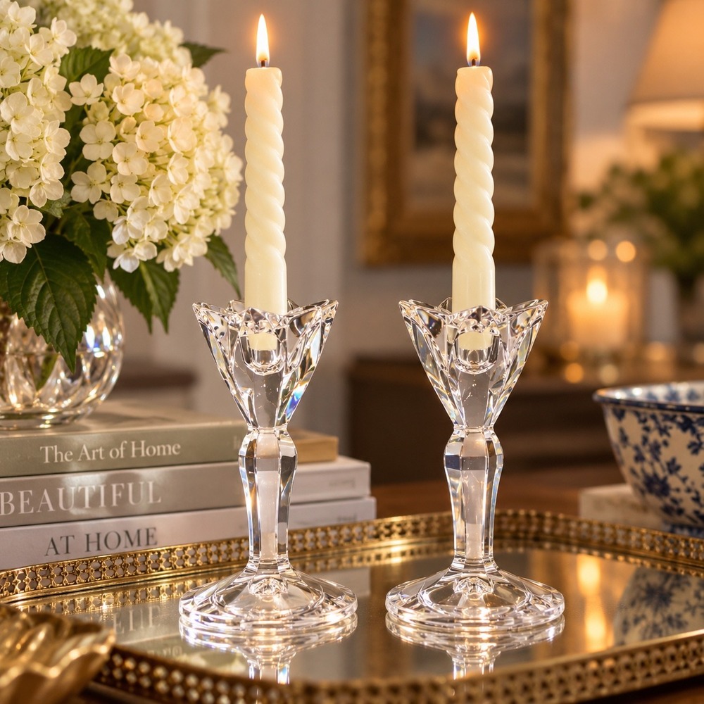 Vintage Marquis by Waterford Flora Crystal Candlestick Holders Pair 6" Signed